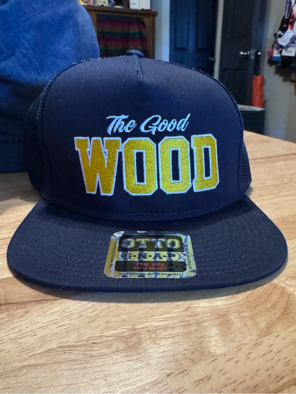 OTTO “The Good WOOD” Navy Snapback Hat with Yellow "WOOD" Embroidery